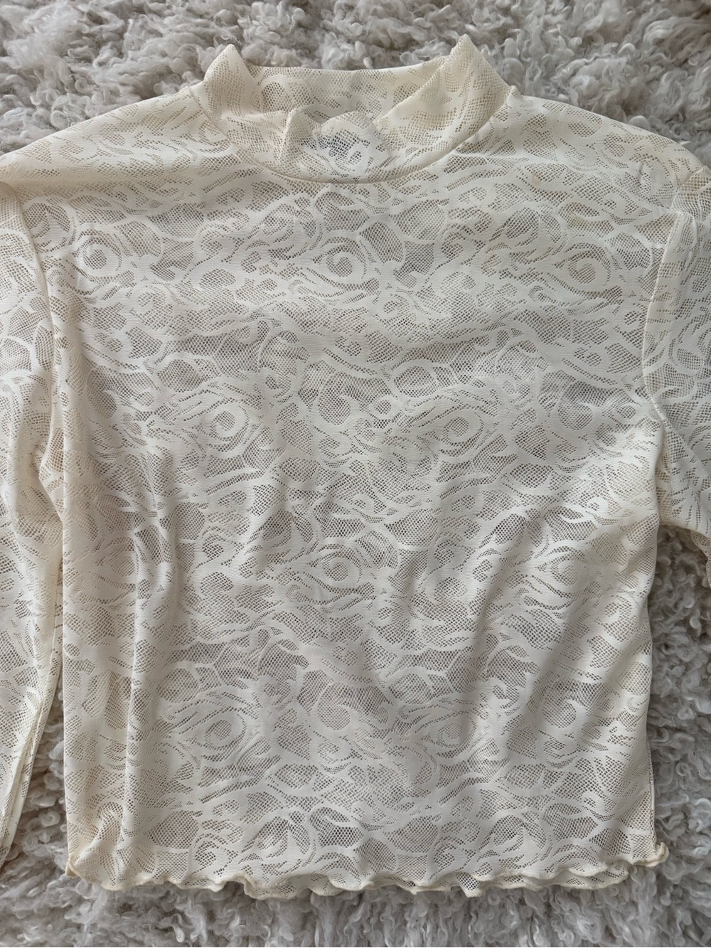 Forever 21 Cream Lace Mock-Neck Long Sleeve Top / Size Large Sheer Lace Shirt - Picture 3 of 6